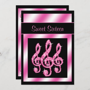 Elegante, Hübsche, rosa Treble Clefs Sweet 16 Einladung