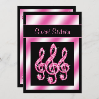 Elegante, Hübsche, rosa Treble Clefs Sweet 16 Einladung