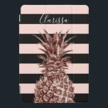 Elegante hübsche Rose, Ananas und rosa Streifen iPad Pro Cover<br><div class="desc">Moderne und niedliche Imitat Rose Gold Ananas,  rot rosa und schwarz Streifen Hintergrund.</div>