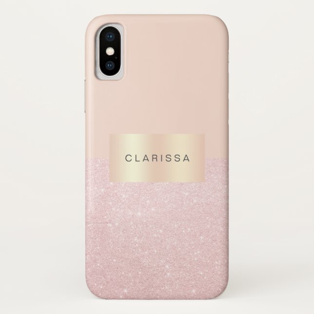 Elegante hübsche Rose Gold Glitzer & Rosa Case-Mate iPhone Hülle (Rückseite)