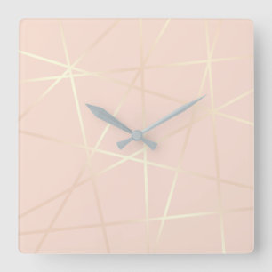 Elegante hübsche Rose Gold & Rosa rot geometrisch Quadratische Wanduhr