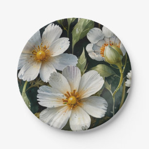 Elegante Hübsche Weiße Blumen Wasserfarbe Chic Pappteller