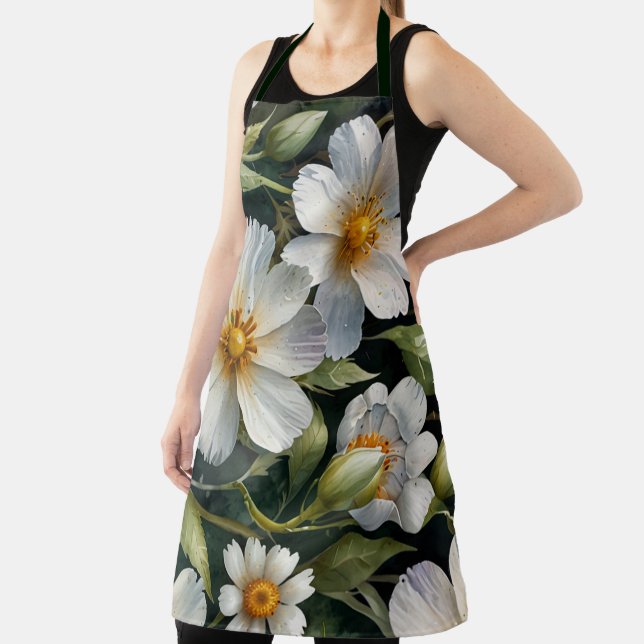 Elegante hübsche weiße Blumen Wasserfarbe Chic Schürze (InSitu)