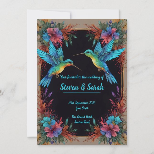 Elegante Hummingbird & Floral Wedding Einladung (Vorderseite)