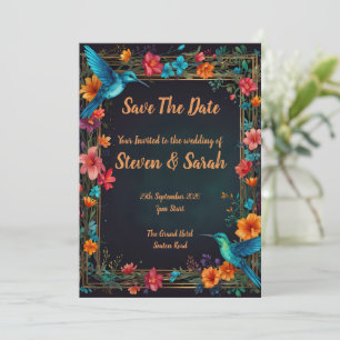 Elegante Hummingbird & Floral Wedding Einladung