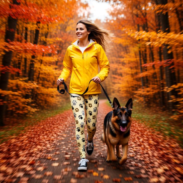 Elegante Hunde-Pfoten Leggings (Elegant Cream and Brown Dog Paw Print Leggings)