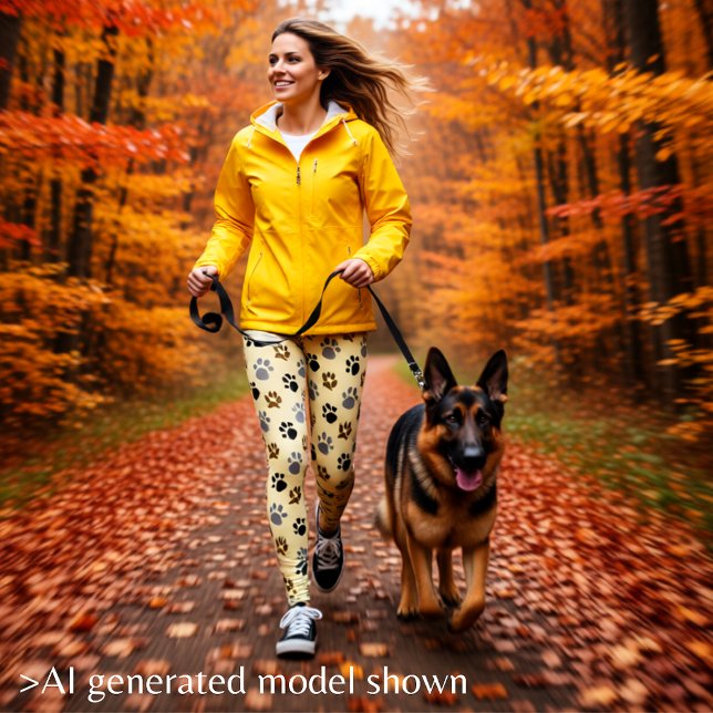 Elegante Hunde-Pfoten Leggings (Elegant Cream and Brown Dog Paw Print Leggings)