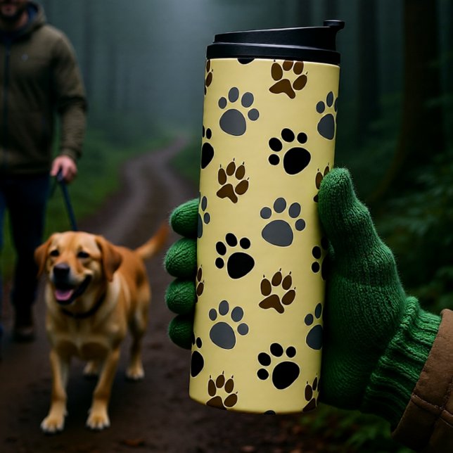 Elegante Hunde-Pfoten Thermosbecher (Elegant Cream Dog Paw Print Thermal Tumbler)