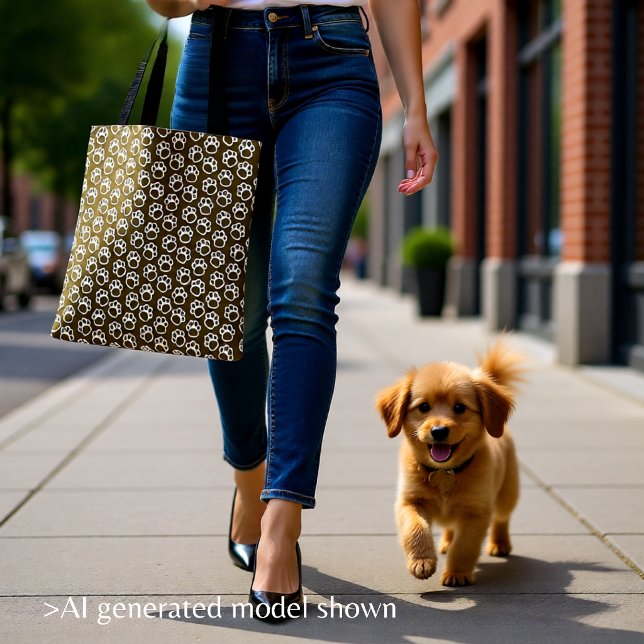 Elegante Hundpfeffer braun (Elegant Brown Dog Paw Print Pattern Tote Bag)