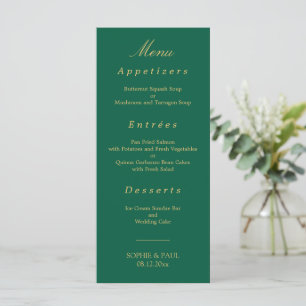 Elegante Hunter Green Golden Beige Wedding Menu Menükarte