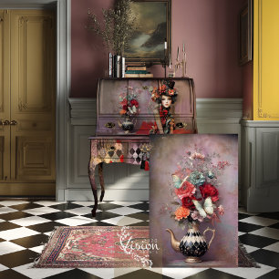 Elegante Hutfabrikant Harlekin Teekanne Blumenmust Seidenpapier