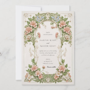 Elegante Hydrangea-Art-Nouveau-Hochzeit Einladung