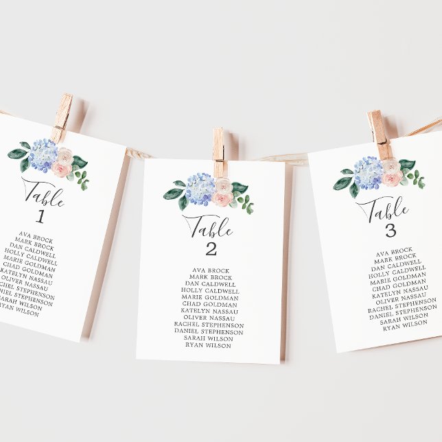 Elegante Hydrangea Tischnummer Seating Chart Cards (Von Creator hochgeladen)