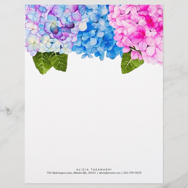 Elegante Hydrangeas| Name Kontakt hinzufügen Briefbogen (Vorderseite)