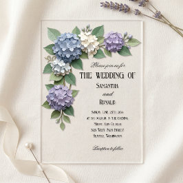 Elegante Hydrangeen-Blumen-Ecke Acryl-Hochzeit Acryleinladungen