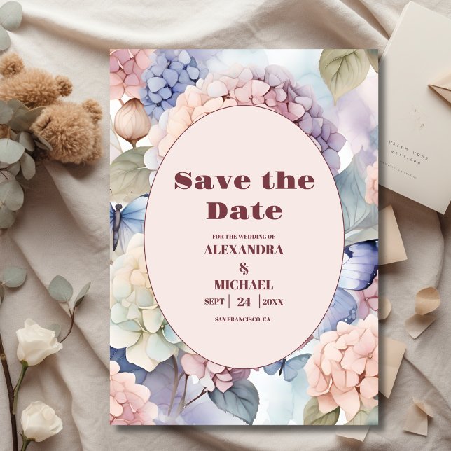 Elegante Hydrangeen-Hochzeit Save The Date (Von Creator hochgeladen)