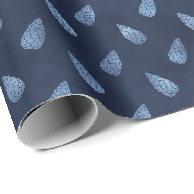 Elegante Ice Blue Christmas Pine Cones Geschenk Geschenkpapier (Rolleneckpunkt)
