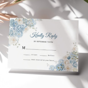 Elegante Ice Blue Ivory Rose Blume Hochzeit RSVP Karte