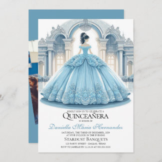 Elegante Ice Blue Quinceñera Einladung