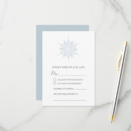 Elegante Ice Blue Snowflake Winterhochzeit RSVP Karte