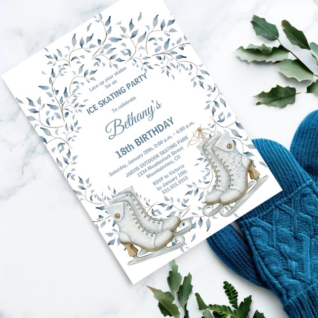 Elegante Ice Skaten Birthday Party Einladung (Elegant and classy ice skating party invitation.)