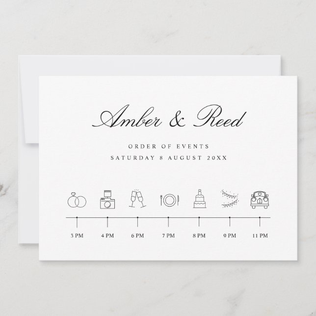 Elegante Icons Wedding Timeline Orders of Events (Vorderseite)