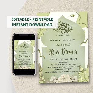 Elegante Iftar-Dinner-Einladung im Salbeigrün Einladung