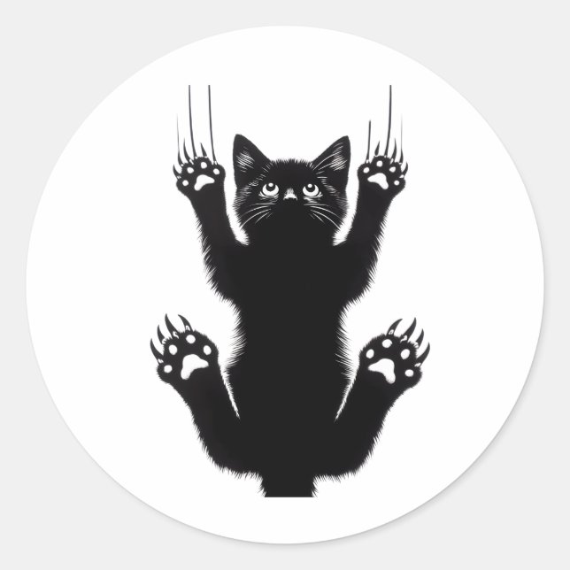 Elegante Illustration einer schwarzen Katze Runder Aufkleber (Vorderseite)