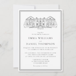 Elegante Illustration einer Villa zur Hochzeits-Ei Einladung