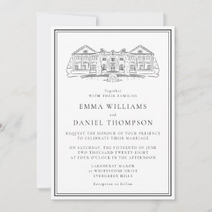 Elegante Illustration einer Villa zur Hochzeits-Ei Einladung