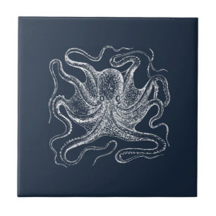 Elegante Illustration eines Oktopus in Navyblau Fliese
