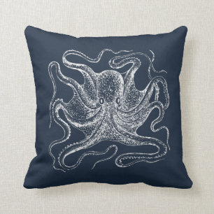 Elegante Illustration eines Oktopus in Navyblau Kissen
