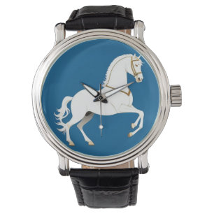 Elegante Illustration eines weißen Hengstes auf Armbanduhr