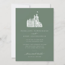 Elegante Illustration Salbeigrüne Burg Hochzeit