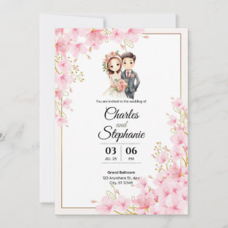 Elegante Illustrative Blumenhochzeit Einladung