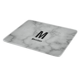 Elegante Imitat Graumarmor mit Name & Monogramm Schneidebrett