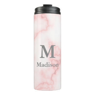 Elegante Imitat Rosa Marmor mit Name und Monogramm Thermosbecher