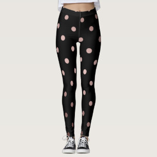 elegante Imitat-Rosengoldschwarz-Polkapunkte Leggings