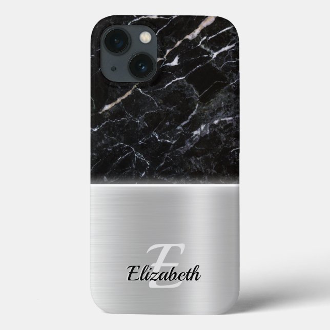 Elegante Imitate aus schwarzem Marmor silberne Met Case-Mate iPhone Hülle (Rückseite)