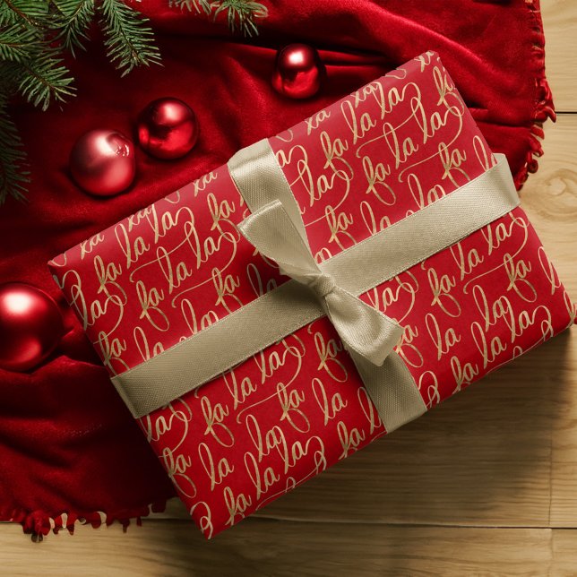 Elegante Imitate Fa la Script Typografie Gold & Wh Geschenkpapier (Elegant Faux Fa la Script Typography Gold & White Wrapping Paper)