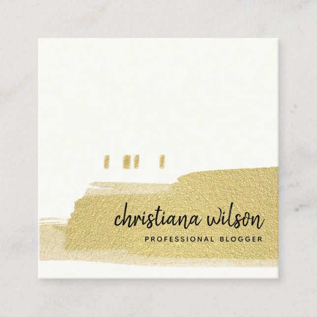 ELEGANTE IMITATE GOLD BLACK BRUSH STROKE CALLIGRAP QUADRATISCHE VISITENKARTE (Vorderseite)