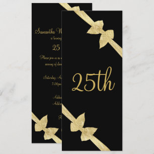 Elegante Imitate Gold Bows 25. Geburtstag Einladung