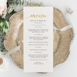 Elegante Imitate Gold Calligraphy Menu Card Menükarte<br><div class="desc">Imitate Gold Calligraphy Classic & Elegant Wedding, Party oder Jubiläumsmenü. Ein elegantes Design in Gold, Schwarz und Weiß oder jeder beliebigen Hintergrundfarbe. Klicken Sie einfach auf den Link, um den Text anzupassen, der unter dem Bereich für die Textpersonalisierung rechts angezeigt wird, und wählen Sie Ihren eigenen Farbhintergrund aus. Dieses Schild...</div>