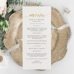 Elegante Imitate Gold Calligraphy Menu Card Menükarte<br><div class="desc">Imitate Gold Calligraphy Classic & Elegant Wedding, Party oder Jubiläumsmenü. Ein elegantes Design in Gold, Schwarz und Weiß oder jeder beliebigen Hintergrundfarbe. Klicken Sie einfach auf den Link, um den Text anzupassen, der unter dem Bereich für die Textpersonalisierung rechts angezeigt wird, und wählen Sie Ihren eigenen Farbhintergrund aus. Dieses Schild...</div>