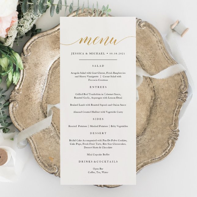 Elegante Imitate Gold Calligraphy Menu Card Menükarte (Von Creator hochgeladen)