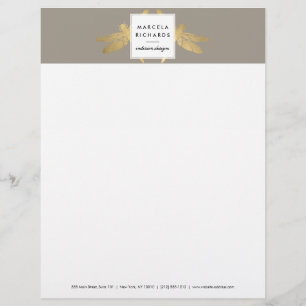 Elegante Imitate Gold Dragonfly Duo auf Taupe Briefkopf
