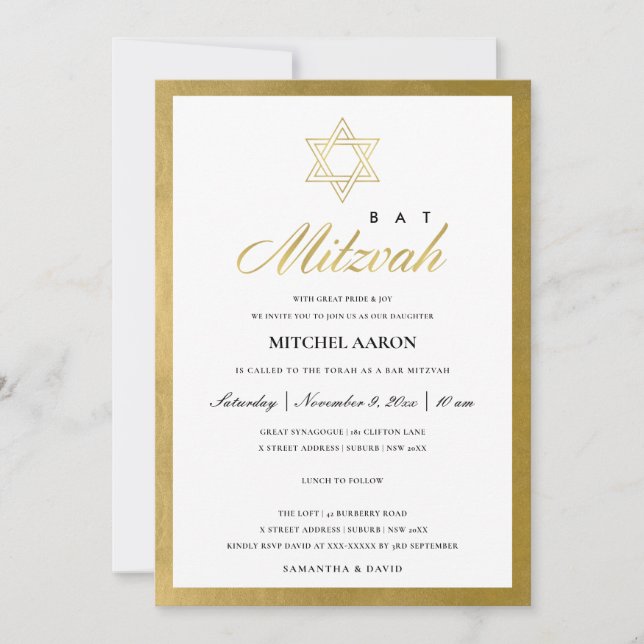 ELEGANTE IMITATE GOLD EINFACH BAT BAR MITZVAH EINL DANKESKARTE (Vorderseite)
