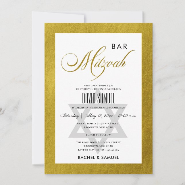 ELEGANTE IMITATE GOLD EINFACH BAT BAR MITZVAH EINLADUNG (Vorderseite)