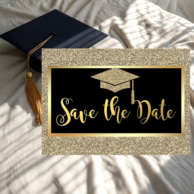 Elegante Imitate Gold Glitzer Abschluss Save the D Date (Von Creator hochgeladen)
