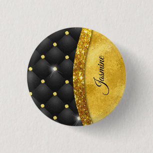 Elegante Imitate Gold Glitzer Black Diamond Monogr Button